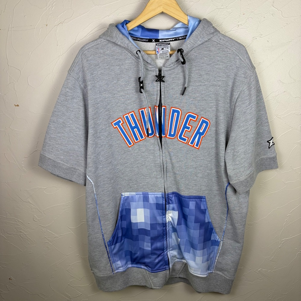 Zipway Oklahoma City Thunder Grey Hoodie XL NBA Basketball Short Sleeve‎ Mens